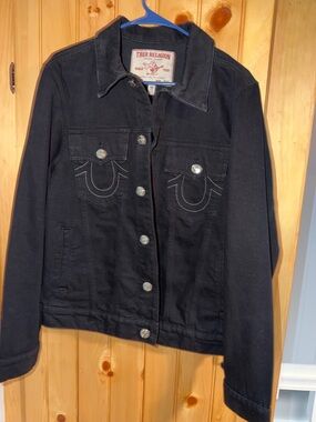 Dark Denim Black Jacket with Back Patch-True Religion NWT-Size-S